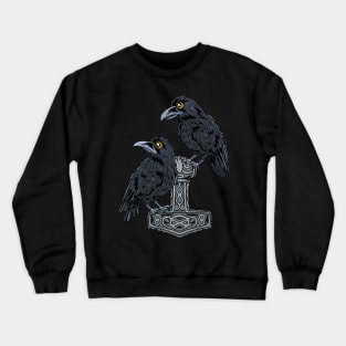 Viking Crows: Cute Ravens perching on Thor's Hammer Crewneck Sweatshirt